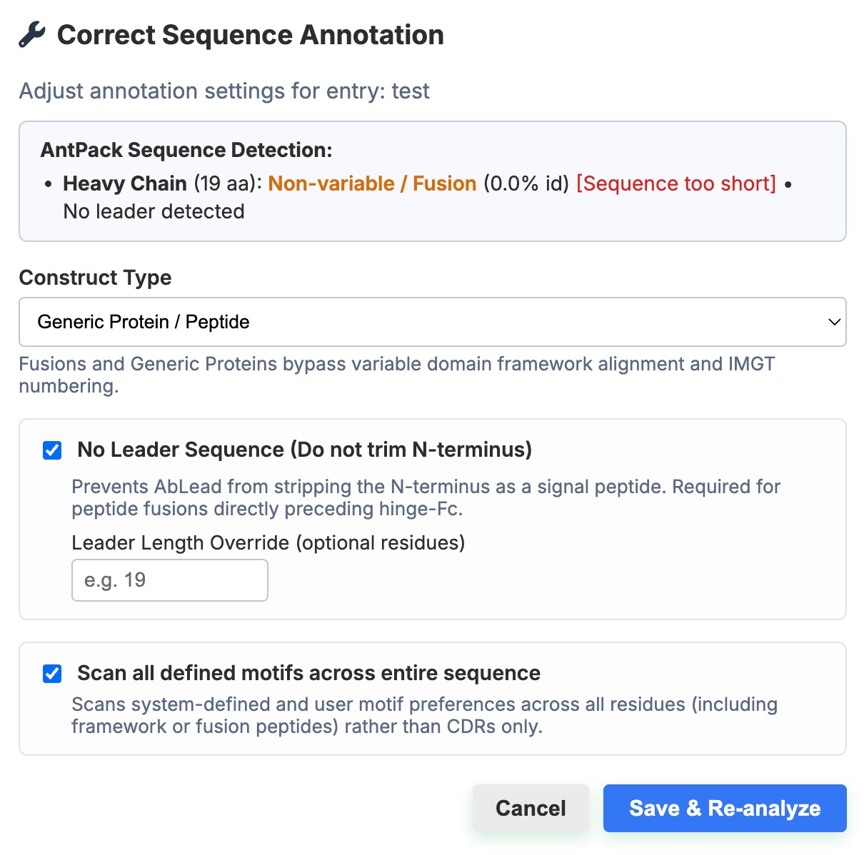 Correct Sequence Annotation
