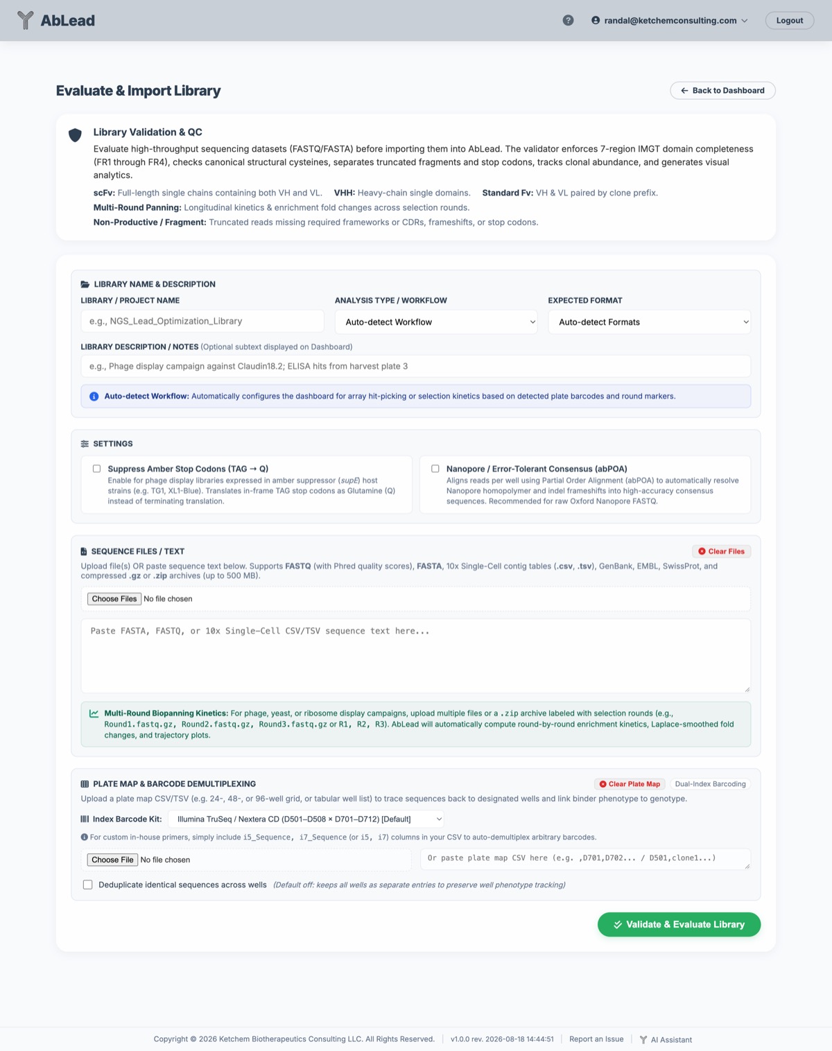 Evaluate & Import Library Upload Dialog